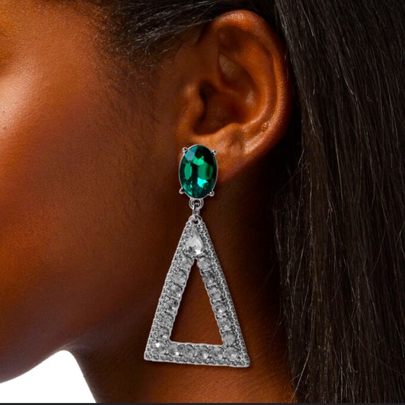 Emerald Gem Pave Triangle 2.5" Drop Earrings - NWT - Picture 2 of 3